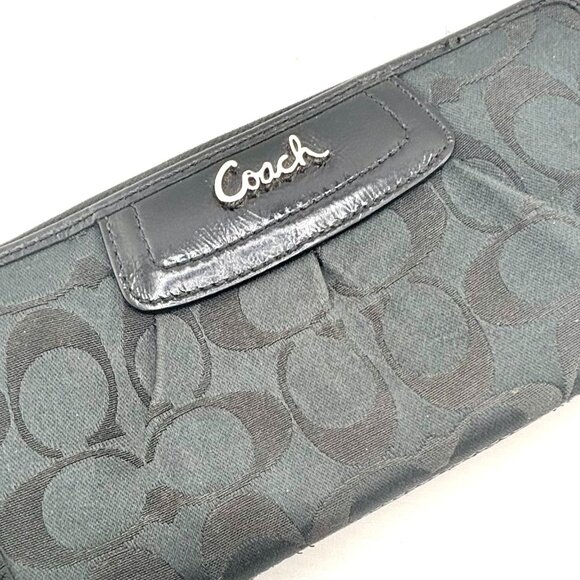 Coach Signature C Pleated Accordion Zip Wallet Black - Picture 4 of 7